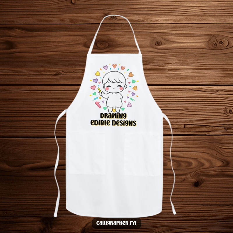Funny apron depicting a cute character using colorful chalk to create a beautiful pattern, protecting clothes during artistic endeavors.