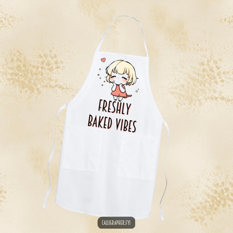 Funny Apron: A cute character gently blows on a freshly inked design, ideal for protecting clothes during artistic endeavors.