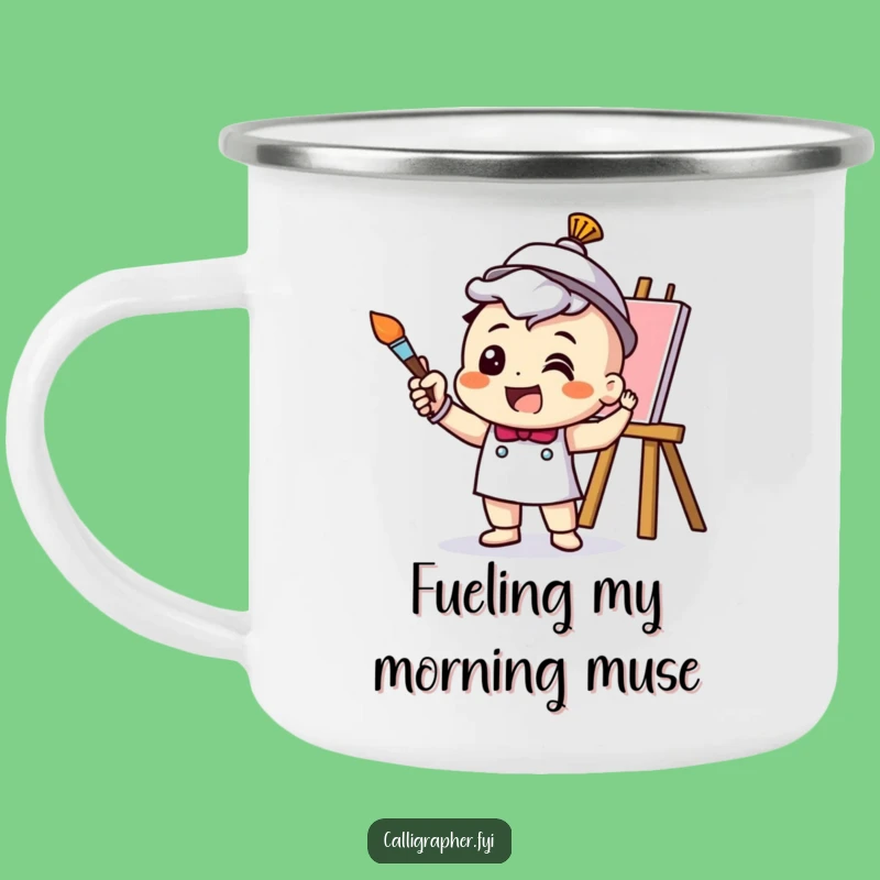 Funny Artist Camping Mug - Cheerful Character's Creative Fuel, Rugged Fun for Outdoorsy Artists