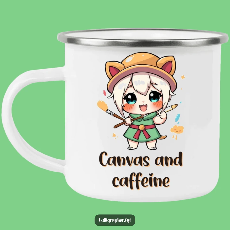 Funny Camping Mug: Exuberant Painter Character, Outdoor Art Gift