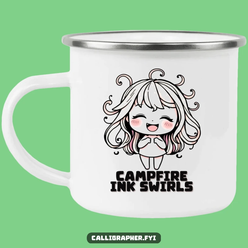 Funny Ink Swirls Camping Mug: Happy Character Outdoor Art Funny Gift