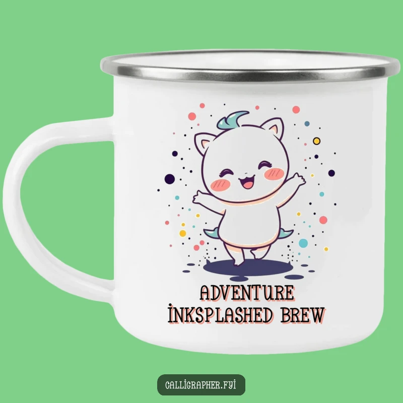 Funny Kawaii Campfire Mug - Artistic Dance & Ink Splatter Adventure