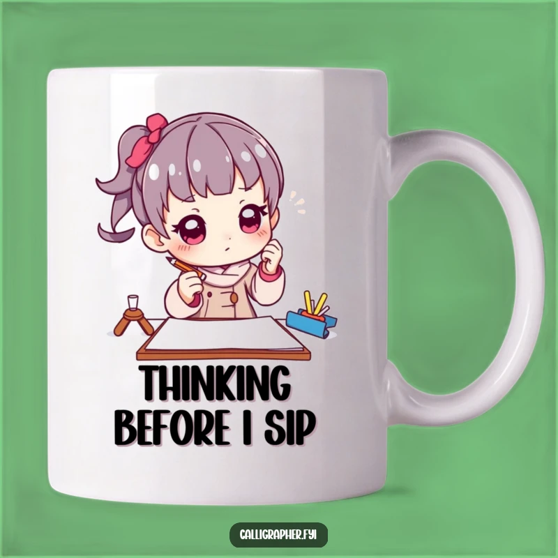 Funny Artist Pencil Pose Mug: Thoughtful Character Creating Art, Perfect Funny Gift