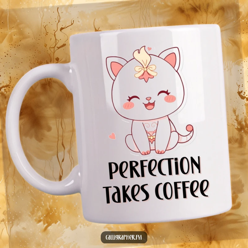 Funny Mug showcasing a happy character intently drawing a complex, intricate pattern with focused dedication and artistic skill.