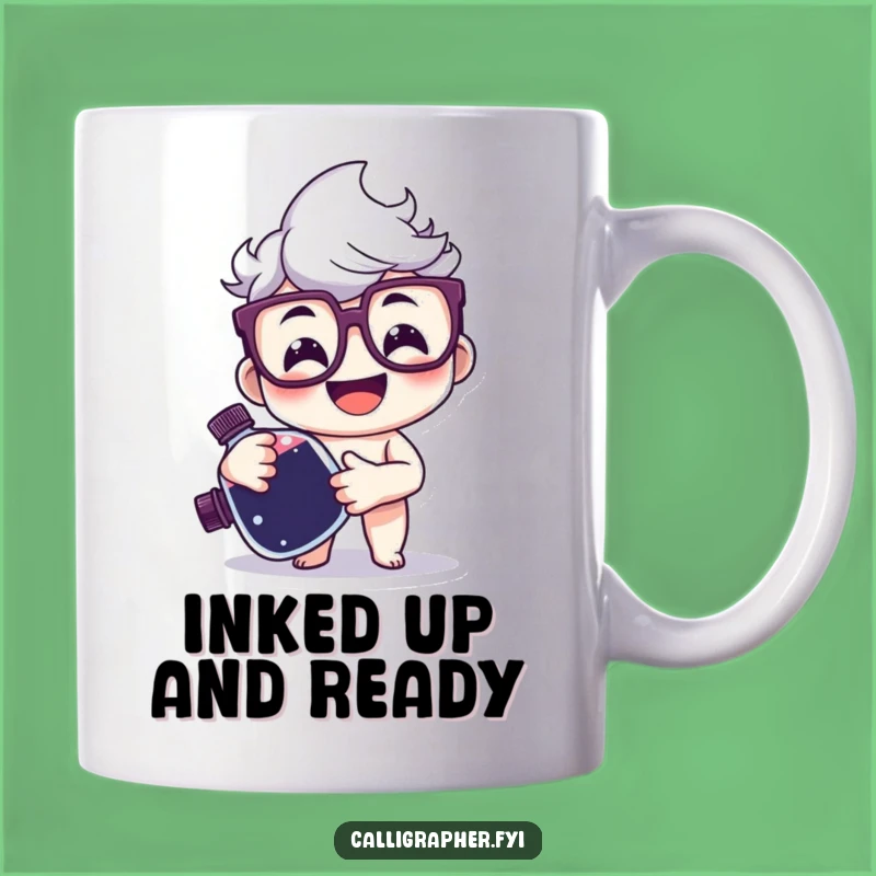 Funny Writer's Mug - Happy Glasses Character with Ink, Perfect Gift for Book Lovers & Scribes