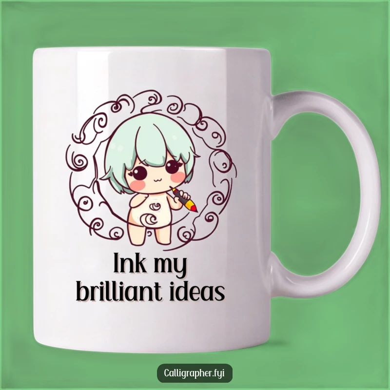 Funny Calligraphy Pen Swirl Mug: Adorable Artist Character Funny Gift Idea