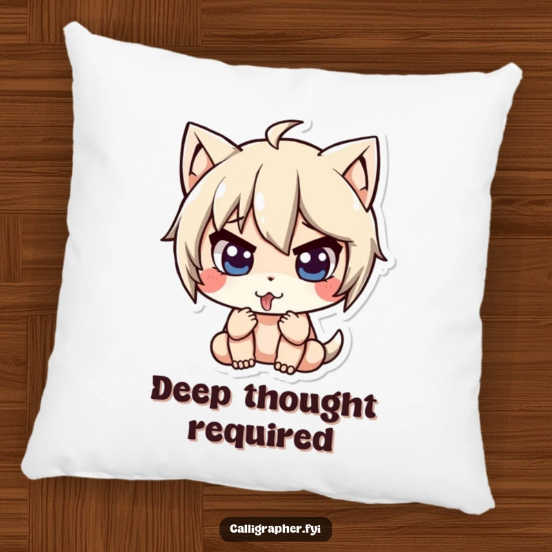 Funny pillow featuring a cute character intensely concentrating with their tongue slightly out, symbolizing deep focus and comfort.