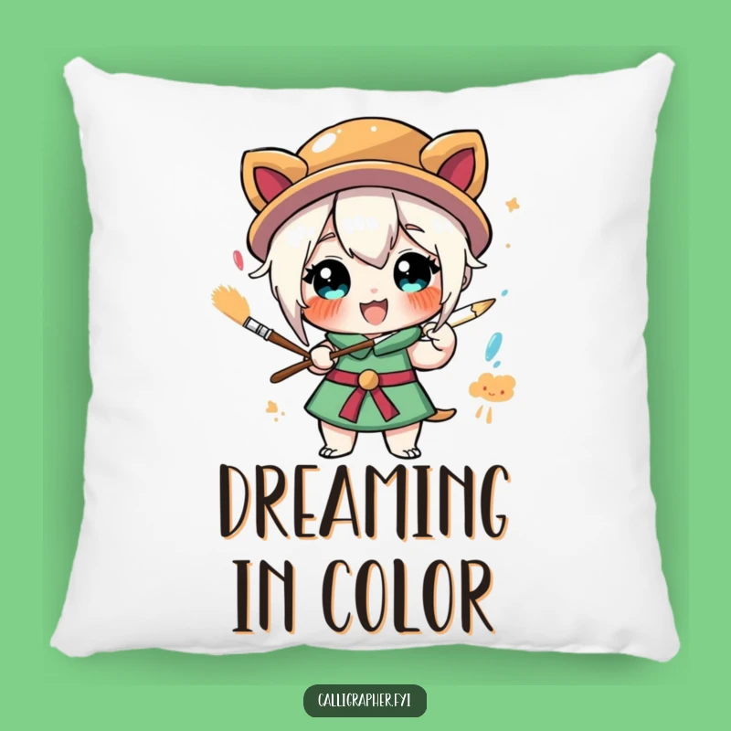 Funny Pillow: Exuberant Painter Character Cushion, Cozy Artistic Gift