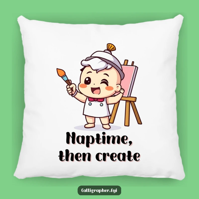 Funny Artist Pillow - Cheerful Character's Creative Moment, Cozy Comfort with Artistic Whimsy