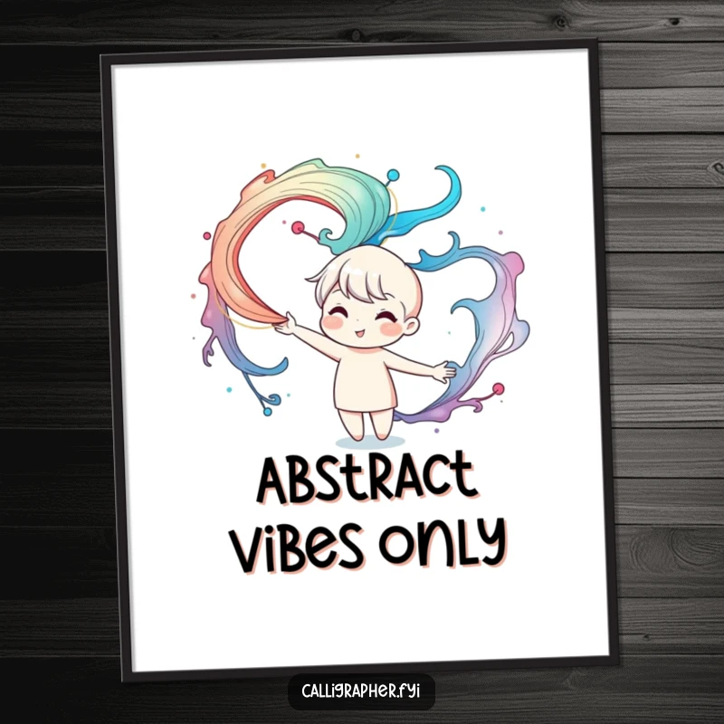 Funny digital art print of a cute character artistically conjuring mesmerizing, swirling ink patterns in the air, ready for instant download and display.