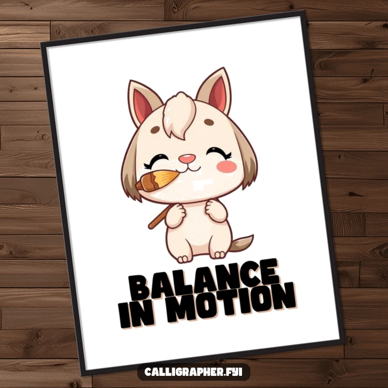 Funny Digital Art Print of a charming character balancing a paintbrush on its nose, symbolizing artistic skill.