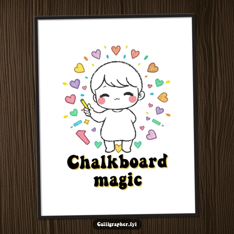 Funny digital art print of a cute character creating a beautiful, colorful pattern with chalk, symbolizing artistic expression and joy.