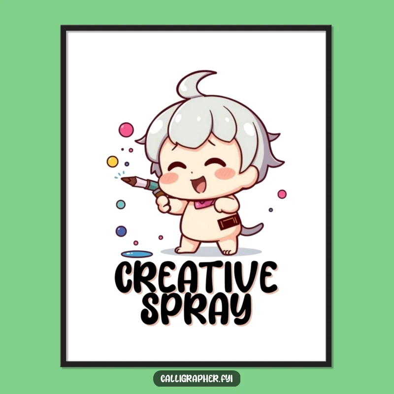 Funny Kawaii Ink Spray Digital Art: Creative Character Print, Instant Artistic Gift