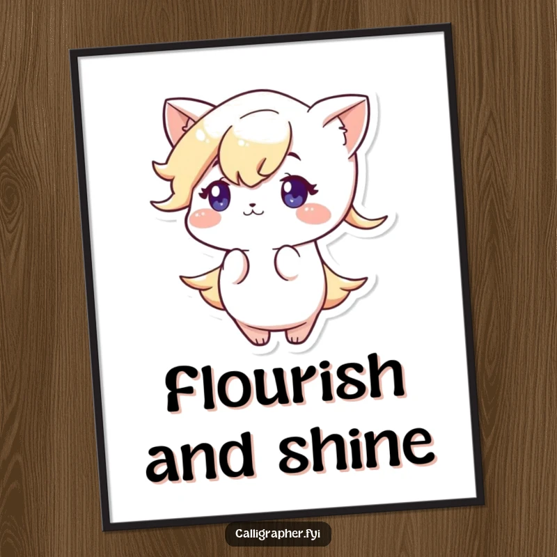 Funny digital art print of a cute character drawing a beautiful, elegant flourish with intense concentration, perfect for stylish wall art.