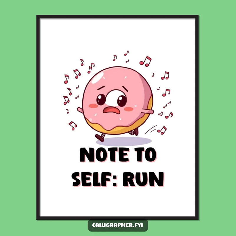 Funny Donut Music Chase Digital Print: Bewildered Art, Notes, Hilarious Gift Decor!