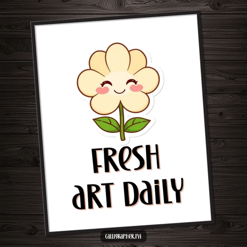 Funny digital art print of a warm artist presenting a simple flower drawing, perfect for instant home decor and spreading artistic kindness.