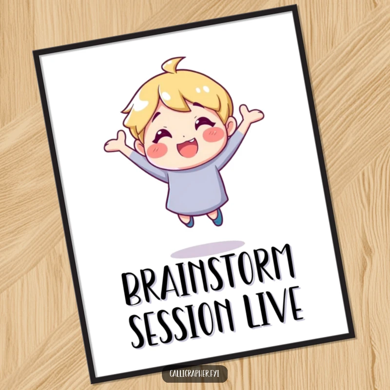 Funny digital art print featuring a cheerful character bouncing with infectious inspiration, perfect for modern homes and offices.