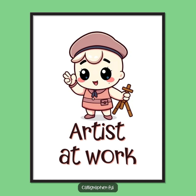 Funny Kawaii Artist Print - Proud Beret Pose Digital Download
