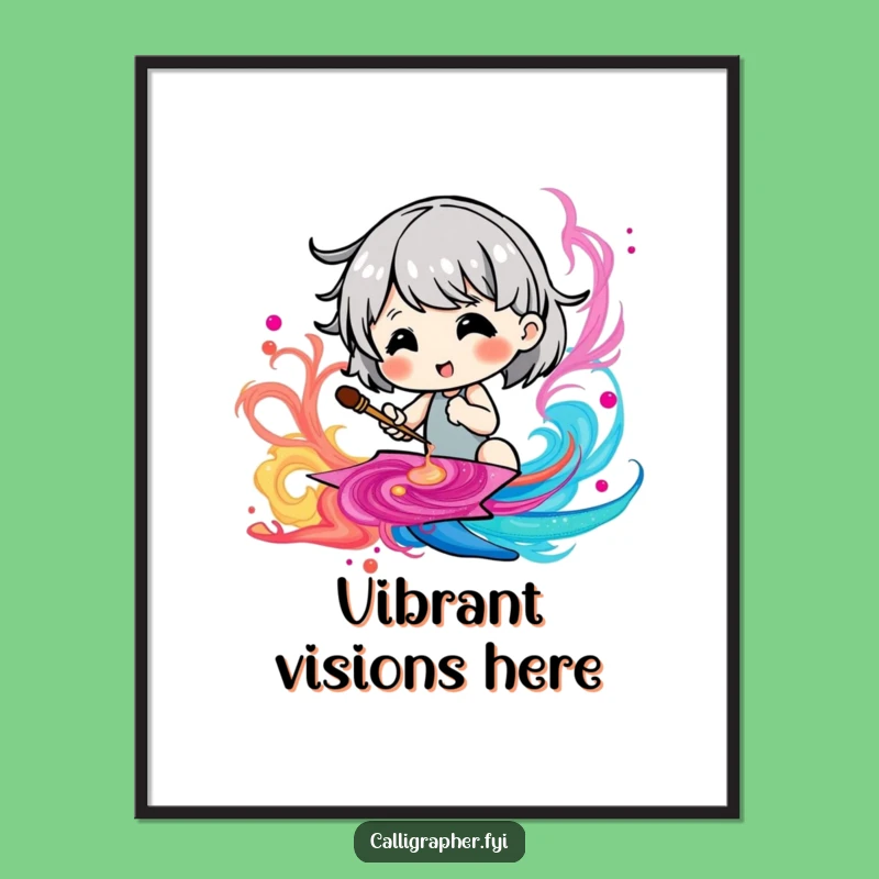 Funny Cute Character Digital Art Print: Vibrant Ink Swirls for Instant Humor!