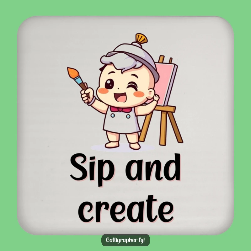 Funny Artist Drink Coaster - Cheerful Character's Studio Stamina, Protect Surfaces with Artistic Flair