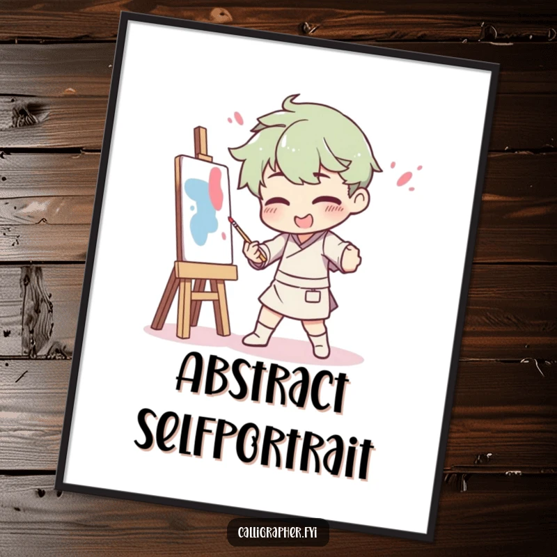 Funny poster of an artist in a dramatic pose, humorously splattered with paint, illustrating the unpredictable and messy nature of artistic creation.