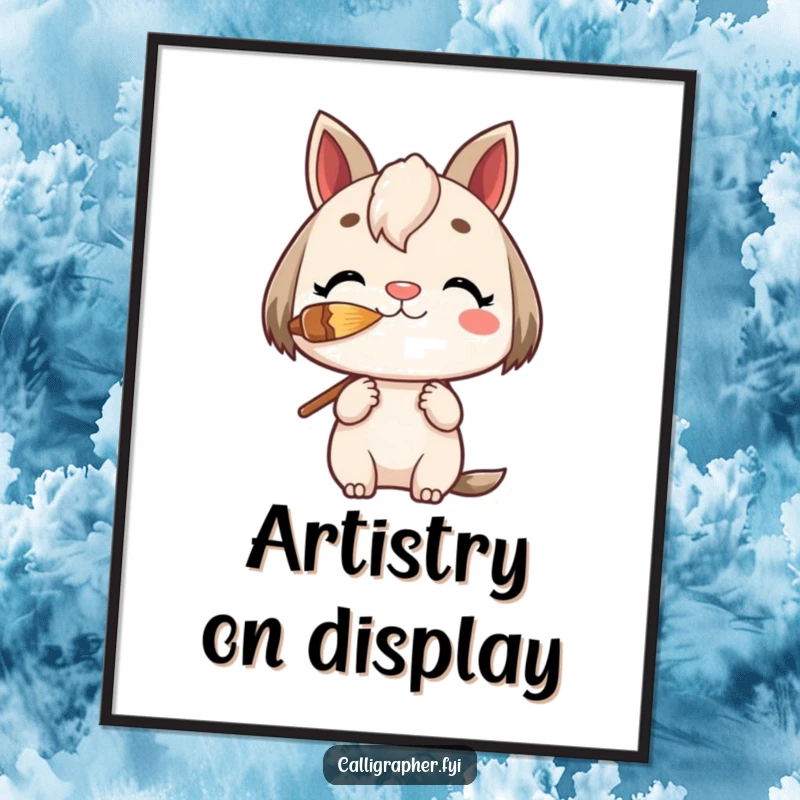 Funny Poster of a charming character balancing a paintbrush on its nose, symbolizing artistic skill and delicate focus.