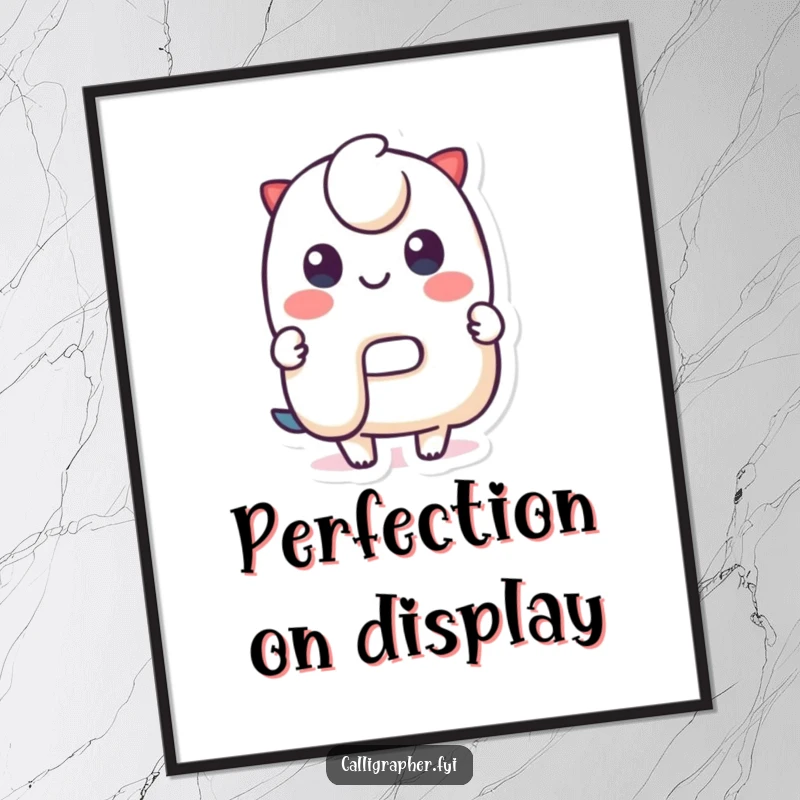 Funny Poster: A cute character proudly displays a perfectly formed stylized letter, adding a touch of playful art and personality to any wall.