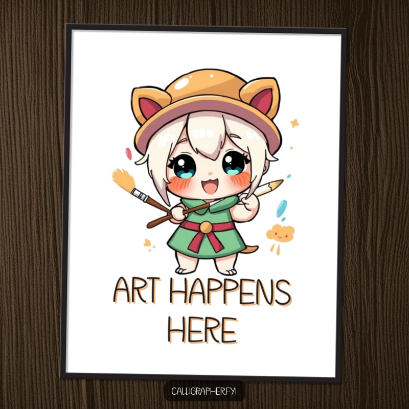 Funny poster print of a stylized character joyfully painting with a large brush, bringing a burst of color and humor to decor.