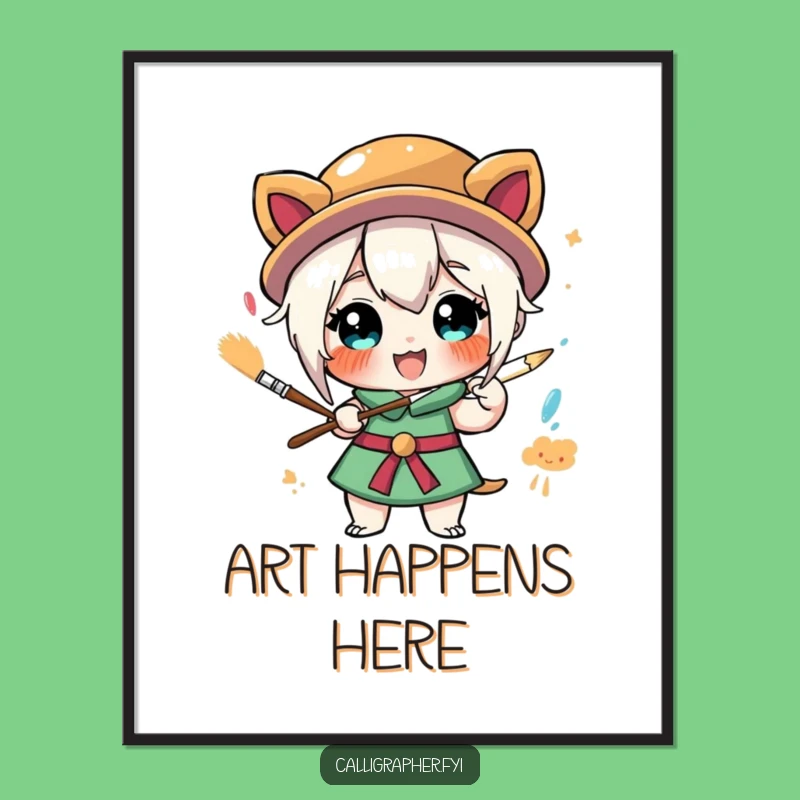 Funny Art Poster: Exuberant Painter Character Print, Humorous Decor Gift