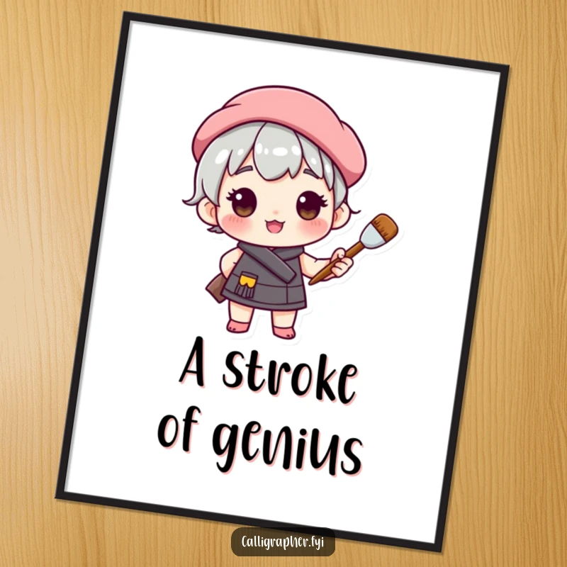 Funny poster art of a cute character in a beret, holding a paintbrush with confident pride, evoking artistic passion and creativity.