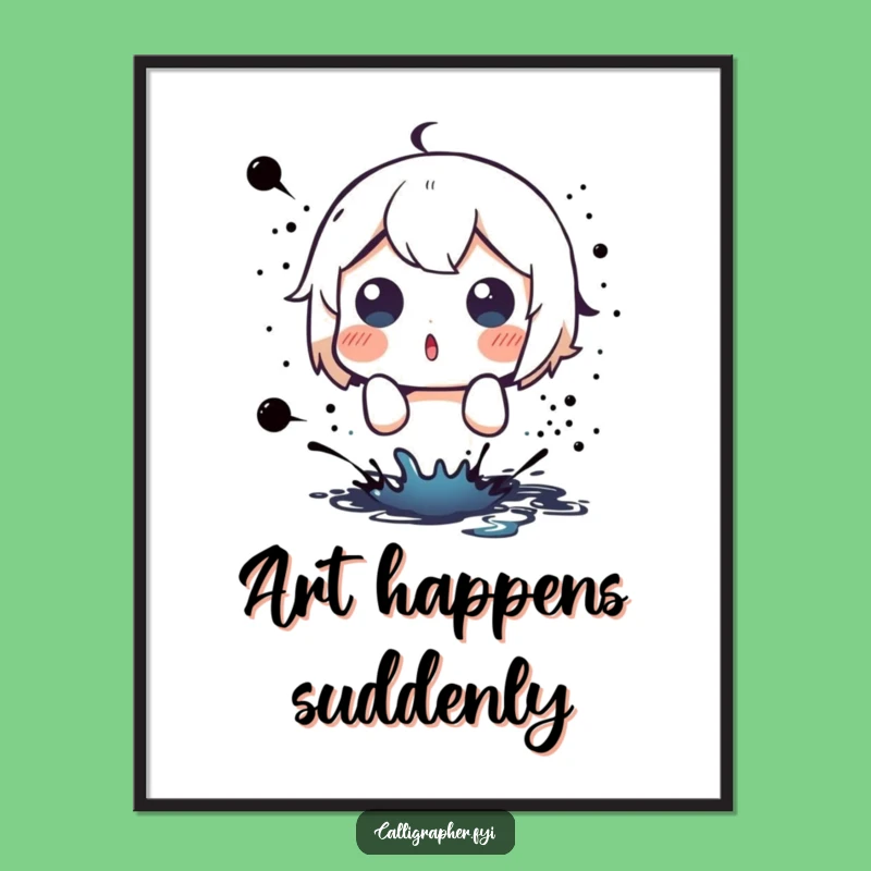 Funny Ink Splatter Poster: Cute Character Shocked, Surprise Reaction Art Gift