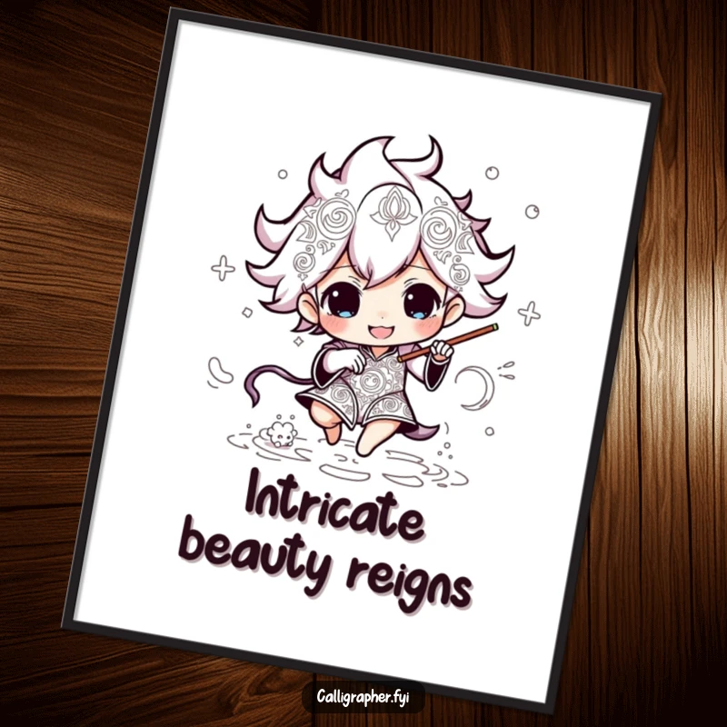 Funny poster illustration of an energetic character quickly drawing complex and intricate patterns, celebrating artistic precision.