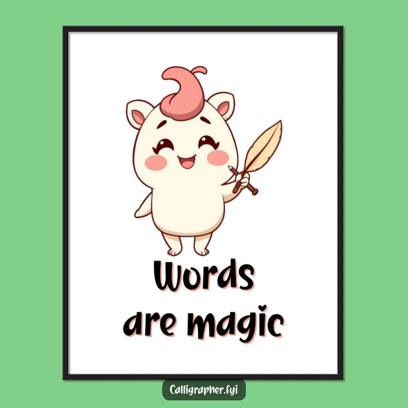 Funny Quill Pen Poster: Cheerful Scribe Character Art, Humorous Decor