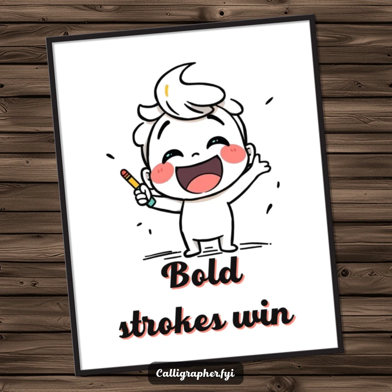 Funny poster illustrating a smiling character enthusiastically sketching with vivid, bold strokes, celebrating artistic expression.