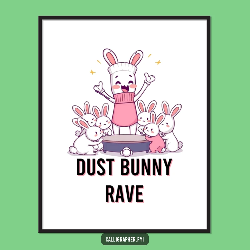 Funny Sock Dust Bunny Conductor Poster: Animated Art, Humorous Decor, Gift!