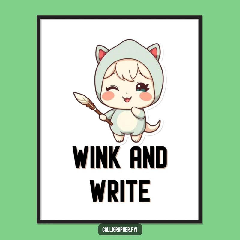 Funny Quill Poster: Cute Character Winking Delight Wall Art