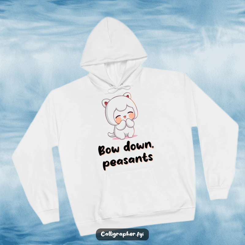 Funny Hoodie: Cute character bowing with artistic flourish and a proud smile, embodying grace and self-assurance, perfect for comfy style.