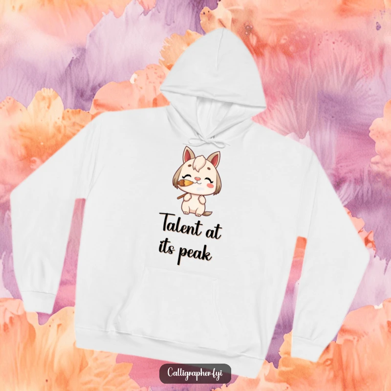 Funny Hoodie with a charming character balancing a paintbrush on its nose, offering comfort and artistic focus.