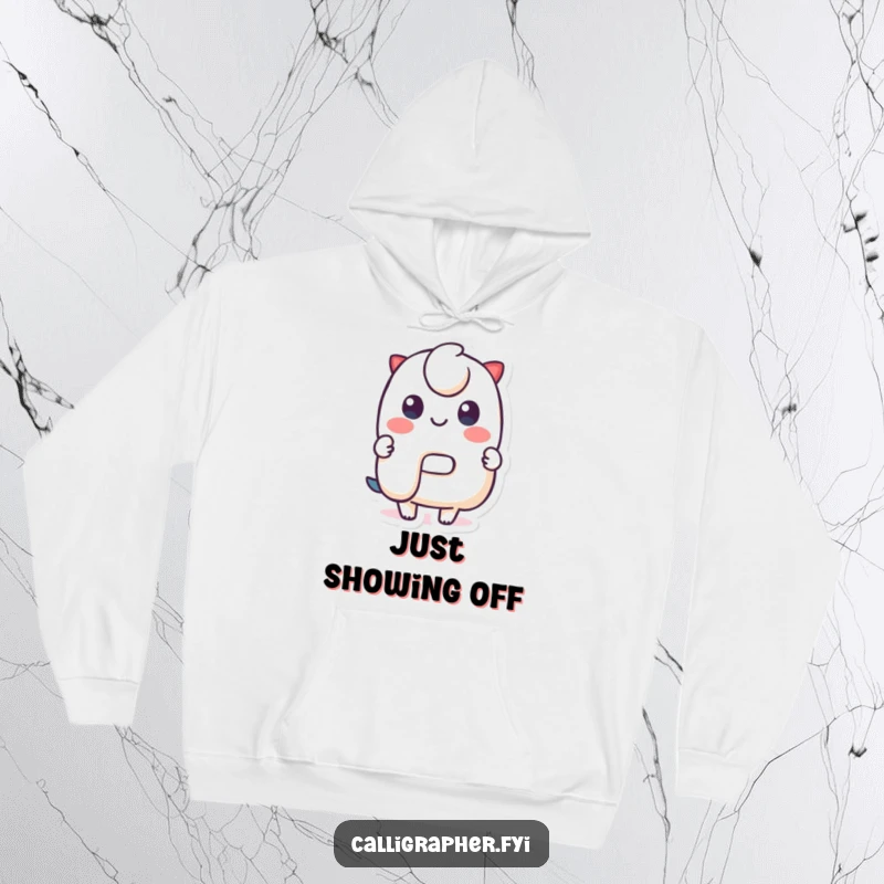Funny Hoodie: A cute character joyfully presents a perfectly crafted stylized letter, embodying artistic flair and a love for typography.