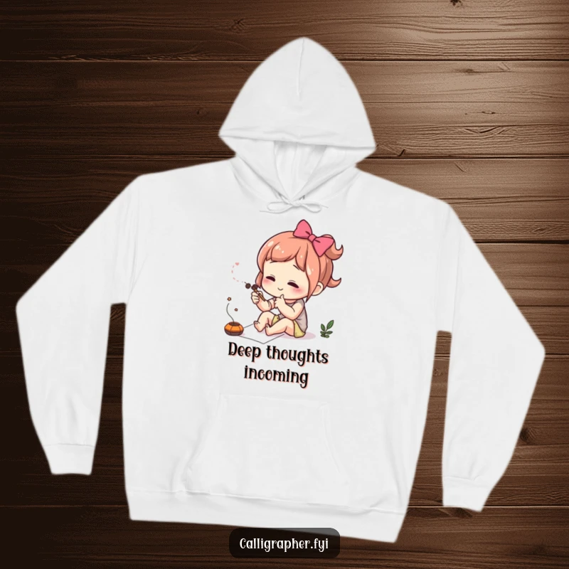 Funny hoodie featuring a cute character with intense concentration while meticulously drawing a delicate flourish.