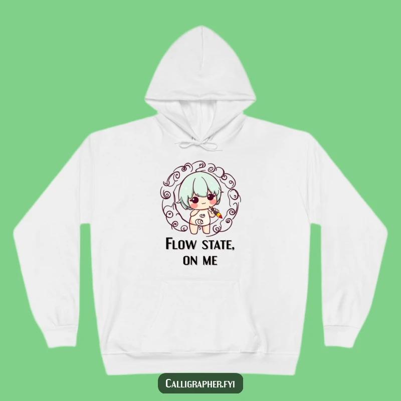 Cozy Funny Calligraphy Hoodie: Cute Artist Character Swirling Pen Warmth