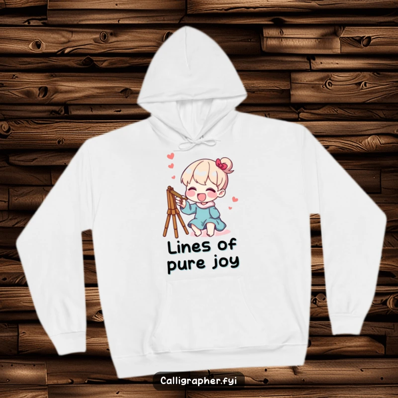 Funny hoodie with a character happily sketching a whimsical design, embodying creative joy and a love for imaginative art.