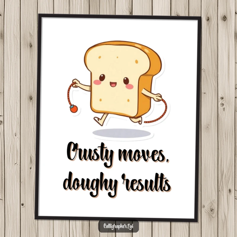 Funny Free Printable Wall Art: A loaf of bread skipping rope with its crust, bringing a smile to any room.