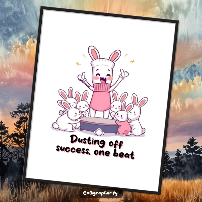 Funny Free Printable Wall Art: Sock character conducting dust bunnies, downloadable musical art.