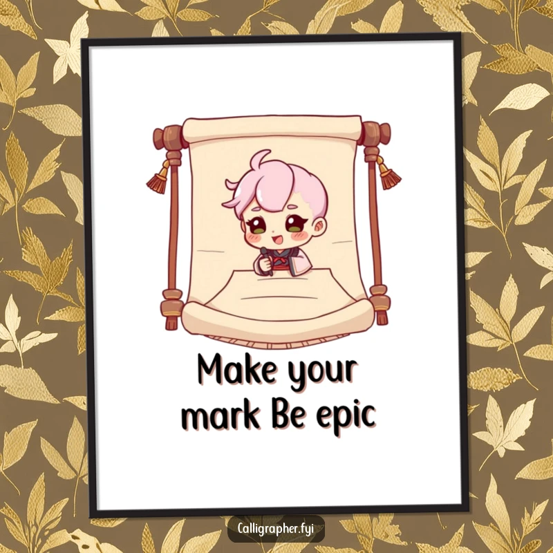 Funny Free Printable Wall Art: Cute character dramatically signing a very large scroll with an impressive flourish.
