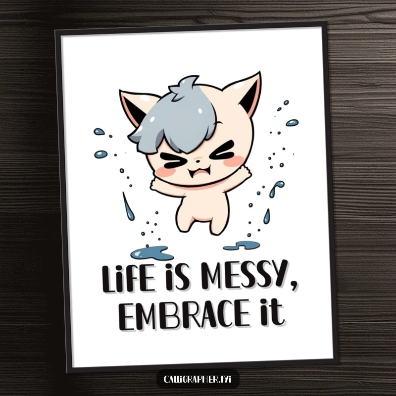 Funny Free Printable Wall Art: A mischievous character playfully splattering ink drops, creating a vibrant and energetic design.