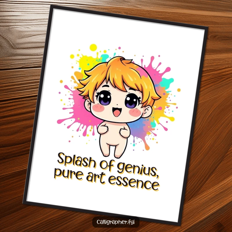 Funny Free Printable Wall Art: Playful character creating energetic, vibrant paint splashes, a downloadable piece of art full of personality.