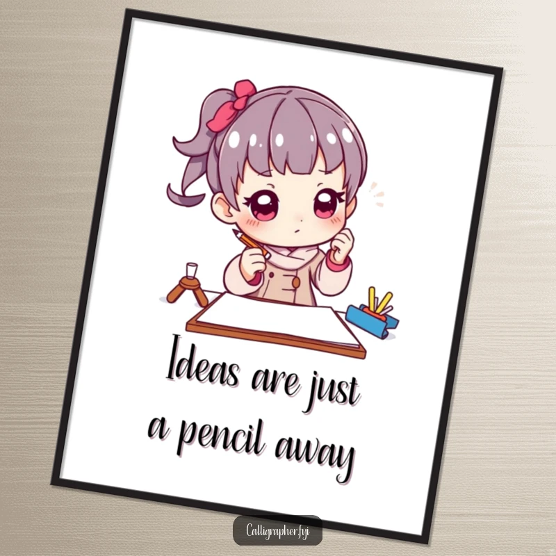 Funny Free Printable Wall Art: An artist striking a thoughtful pose, pencil poised above paper, contemplating creation.