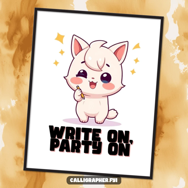 Funny Free Printable Wall Art: A character strikes a celebratory pose with a flourish after writing, embodying playful accomplishment.