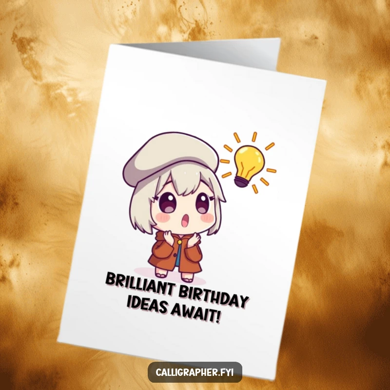 Funny Free Printable Birthday Card: Surprised character with beret reacts to a brilliant artistic idea, perfect for birthday inspiration.